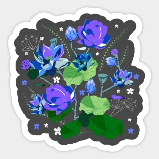 Dragon flies and Lotus Flowers _ Digital Pop Art Style _ purple and Green Sticker